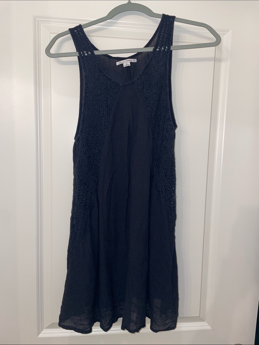 O'Neill Black Crochet-Panel Sleeveless Swim Coverup